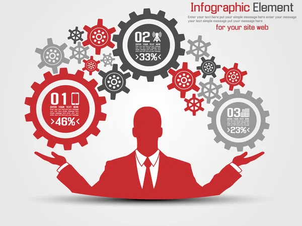 BUSINESSMAN INFOGRÁFICO GEAR VERMELHO — Vetor de Stock