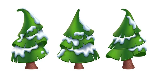 Vector Cartoon Stijl Kerstbomen Geïsoleerd Witte Achtergrond — Stockvector