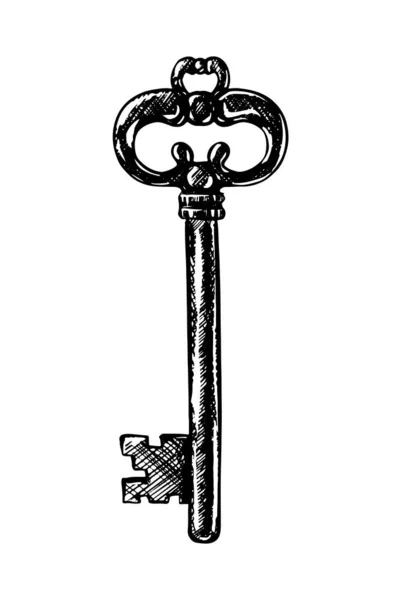 Icono dibujado a mano. Una llave vieja. Aislado sobre fondo blanco. — Vector de stock