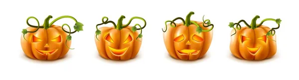 Realistic Vector Collection Halloween Pumpkins Isolated White Background — Stock Vector