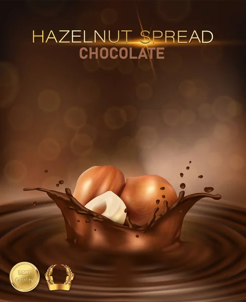 Realistischer Vektor Hintergrund Haselnussaufstrich Hintergrund Schokoladen Nutella Mit Nüssen — Stockvektor