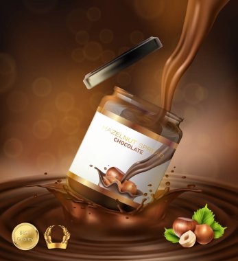 3d gerçekçi vektör arkaplanı. Fındık ezmesi. sıvı çikolata. Nutella. marka arkaplanı.