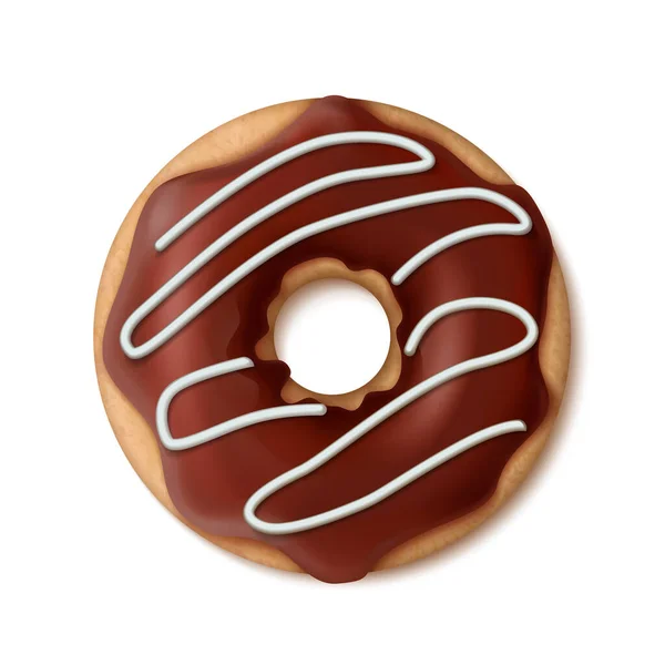 Трехмерный Реалистичный Векторный Значок Шоколадный Пончик Глазурью Изолированные Белом — стоковый вектор