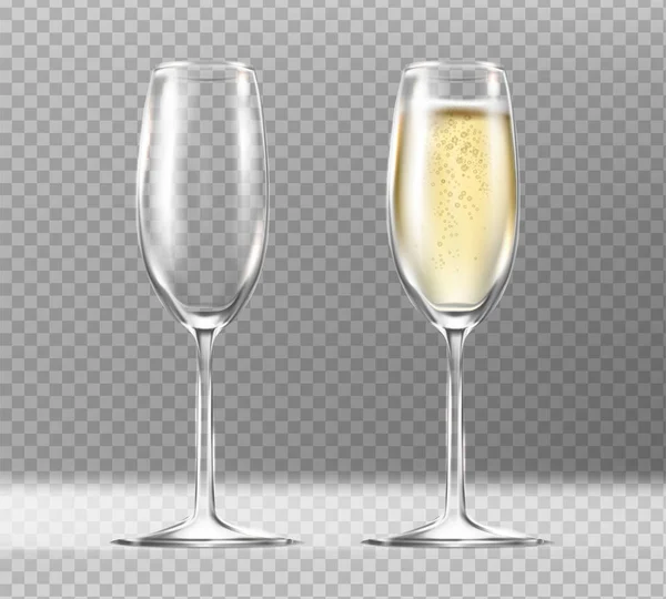 Realistisches Vektor Symbol Set Aus Zwei Gläsern Mit Champagner Leer — Stockvektor