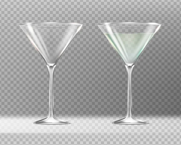 Реалістична Векторна Піктограма Набір Двох Склянок Мартіні Порожній Повний Ізольовані — стоковий вектор