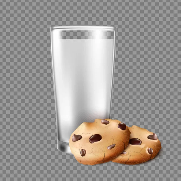 Realistisk Vektorikon Glas Mjölk Med Choklad Smör Kakor — Stock vektor