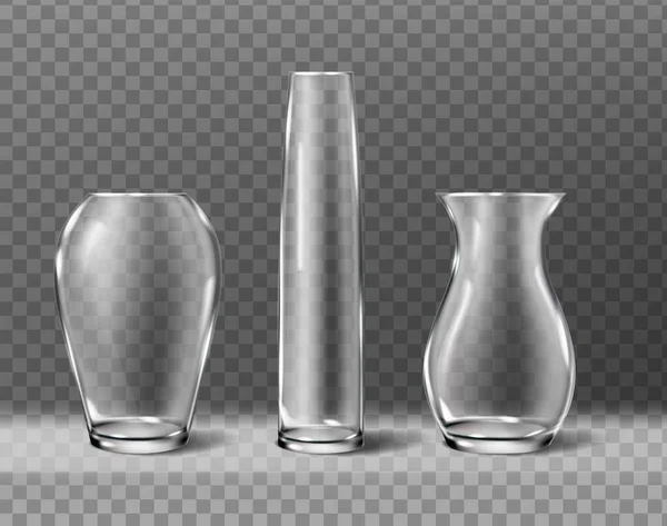 3Dリアルなアイコンコレクション 隔離されてる 花用のグラス花瓶の大きさや形が異なる — ストックベクタ