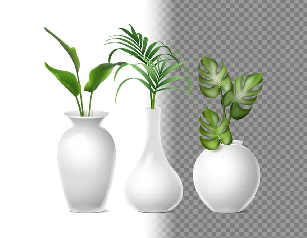 Realistisches Symbol Isoliert Weiße Porselain Vasen Für Blumen Oder Pflanzen — Stockvektor
