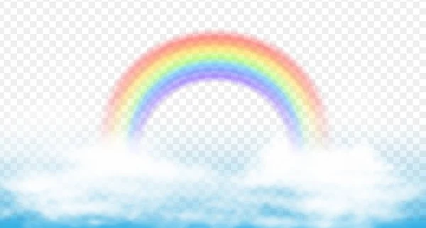 Icono Vector Realista Colorido Arco Iris Sobre Nubes Blancas — Archivo Imágenes Vectoriales