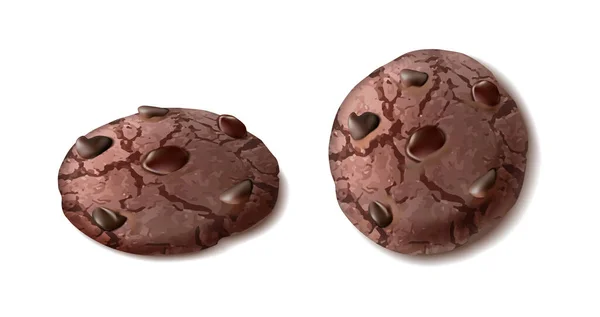 Realistisches Vektor Symbol Chcolate Chip Cookie Seiten Und Frontansicht — Stockvektor