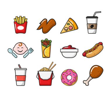 vector icon set. Design element logo, ad and banners. Food icons.
