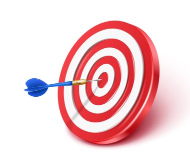 3d realistic icon. Isolated on white background red darts target and blue arrow.