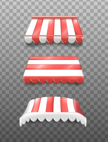 Realistic Vector Icon Set Collection Canopy Pop Stores Red Striped — стоковый вектор