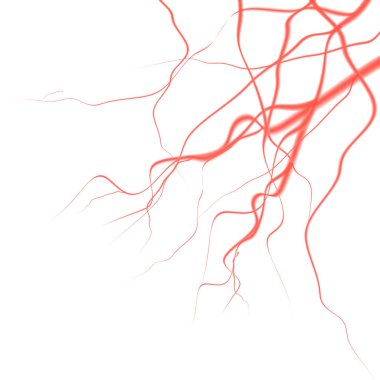 3D gerçekçi ikon. İnsan kırmızı damarları, kan sistemi. Damar, damar ve kapsül..