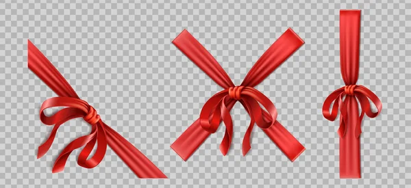Realistic Icon Bow Diagonal Straight Red Ribbon Bow — Stok Vektör