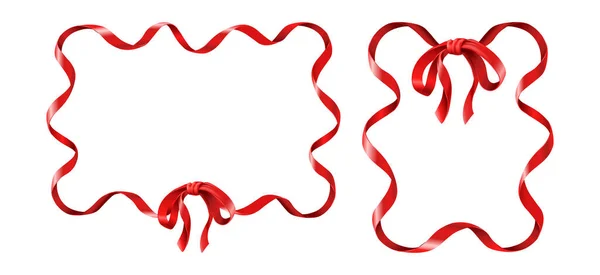 Realistic Icon Set Red Ribbon Frames Bow — Stockový vektor