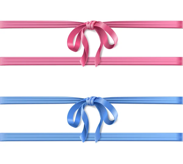 Realistic Icon Horizontal Blue Pink Satin Ribbons Bow Present Boxes — Stockový vektor
