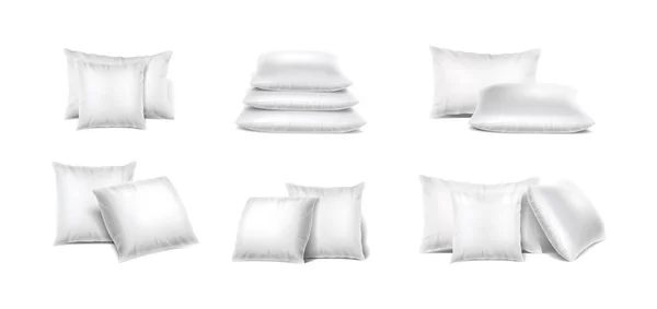 Realistic Vector Icon Set Colllection White Pillows Stack Different Orientation — Stock Vector