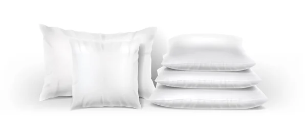Realistic Vector Icon White Bedroom Pillows Stack Mockup Element Brands — Vector de stock