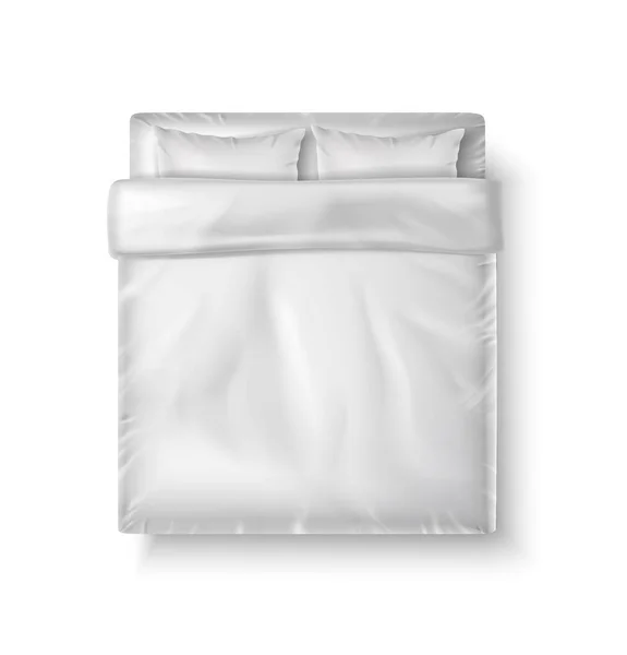 Realistic Vector Icon White Bedsheets Top View King Size Bed — Stock Vector