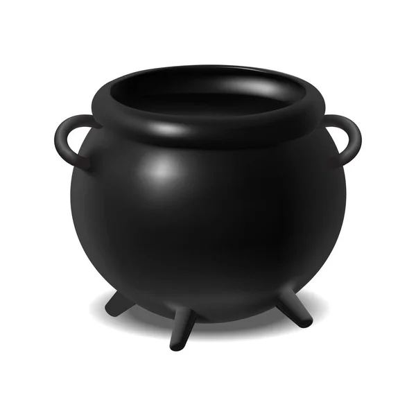 Realistic Icon Black Witch Cauldron Isolated White Background — Wektor stockowy