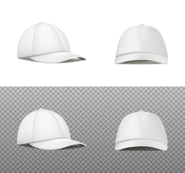 Realistic vector icon. White sport cap in front and side view. Mockup baseball cap. — Archivo Imágenes Vectoriales