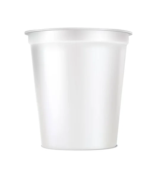현실적 인 벡터 아이콘. 흰 요구르트 컵 패키지. 농부 식량 흉내를 내는 거죠. 흰 배경에 고립됨. — 스톡 벡터