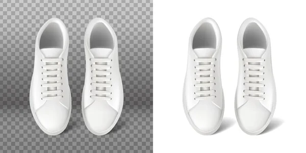 Ícone vetorial realista. Sapatilhas brancas com rendas. Sapatos desportivos. Isolado sobre fundo branco e transparente. — Vetor de Stock