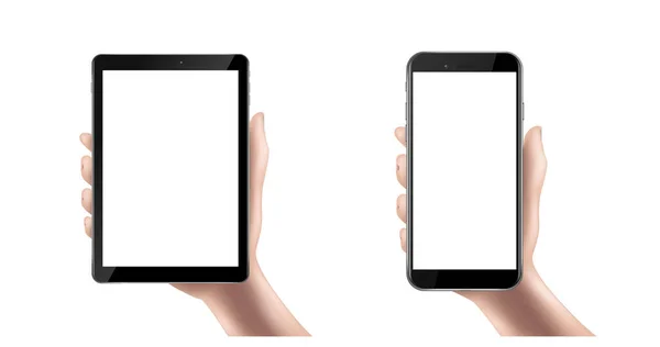 Реалистичная векторная икона. Рука держит смартфон. Изолированный на белом фоне. UI UX шаблон. — стоковый вектор