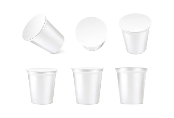 Realistic Vector Icon Set Collection Sour Cream Cups Lid Different — Vetor de Stock