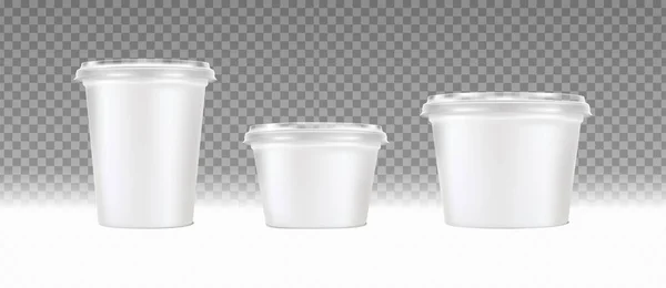 Realistic Vector Icon Set Dairy Plastic Boxes Lid Front View — Archivo Imágenes Vectoriales