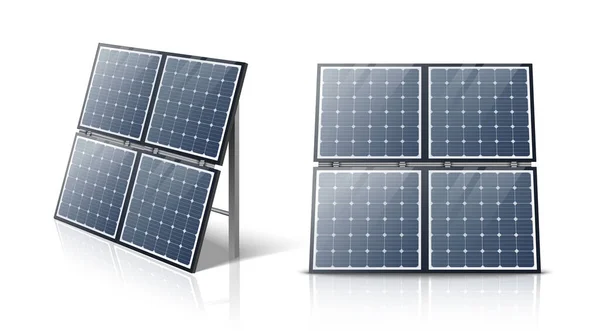 Realistic Vector Icon Set Alternative Solar Energy Panel Side Front — Stockvektor