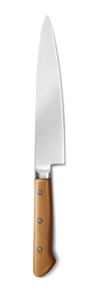 Realistic Vector Icon Butcher Big Cutting Knife Wooden Handle Isolated — Stock Vector