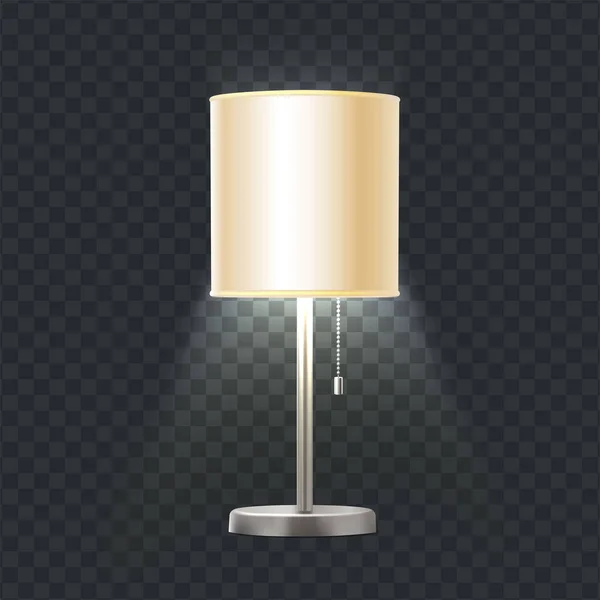 Realistisch vectoricoon. Moderne tafellamp met metalen decoratieve poot. Gloeiend licht in het donker. — Stockvector