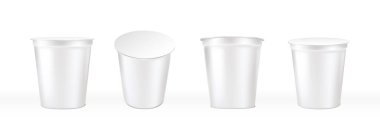 3d realistic vector icon set. 3d realistic vector icon set. Dairy yogurt mockups. White sour cream plastic boxes. Isolated on white background.