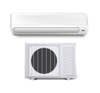 realistic vector icon set. Climat control home device. Air conditioning with outdoor and indoor technology.