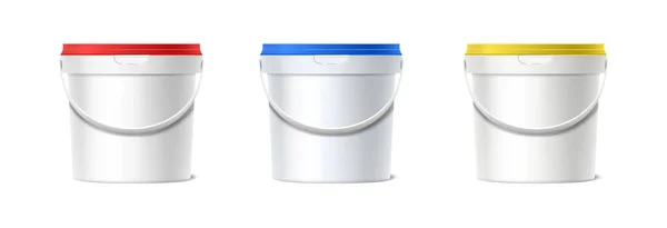 Realistic Vector Icon Set Front View Paint Plastic Bucket Handle — Image vectorielle