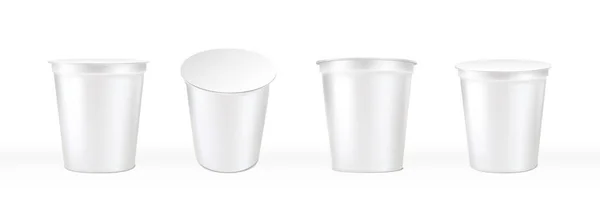 Realistische Vektorsymbole Gesetzt Realistische Vektorsymbole Gesetzt Milchjoghurt Attrappen Weiße Kunststoffboxen — Stockvektor