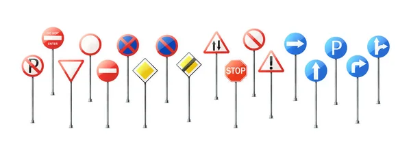 Realistic vector icon set. Traffic road signs collection. — Archivo Imágenes Vectoriales