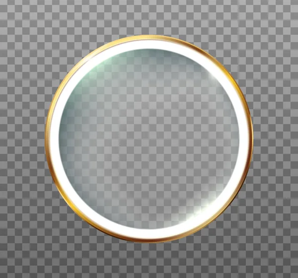 Realistic Vector Icon Set Mirror Reflection Surface Golden Frame Light — 스톡 벡터