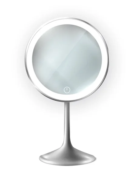 Realistic Vector Icon Fashion Table Beauty Make Mirror Reflective Light — Stockvektor