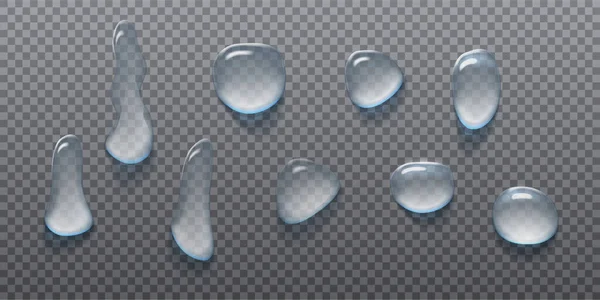 Реалистичный Набор Векторных Иконок Капли Воды Капли Дождя Прозрачном Фоне — стоковый вектор