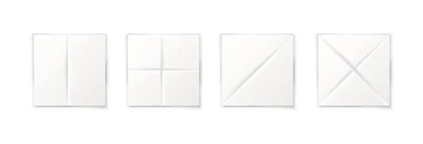 3D现实的矢量图标 正方形的白纸在侧面和对角线上起皱 有折痕的纸 — 图库矢量图片