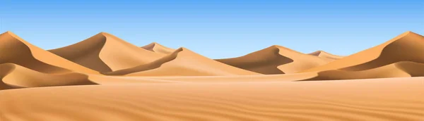 Big realistic background of sand dunes. Desert landscape with blue sky. — Vector de stock