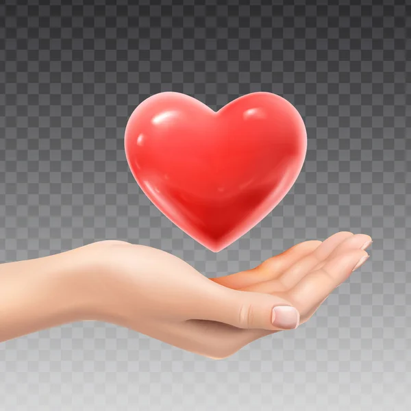 Realistic Icon Illustration Hand Holding Red Heart Isolated Transparent Background — Wektor stockowy