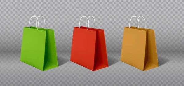 Realistic Vector Icon Set Colorful Sale Paper Bags Carton Red — Vector de stoc