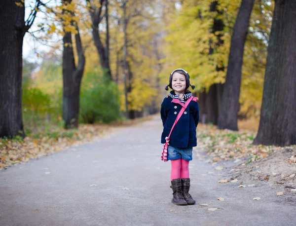 美丽的秋天公园的学龄前儿童可爱女孩 — 图库照片