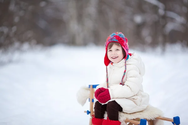 Imádnivaló óvodás a lány szép téli Park — Stock Fotó