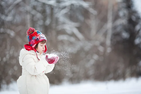 Adorable niña preescolar en hermoso parque de invierno — Foto de Stock