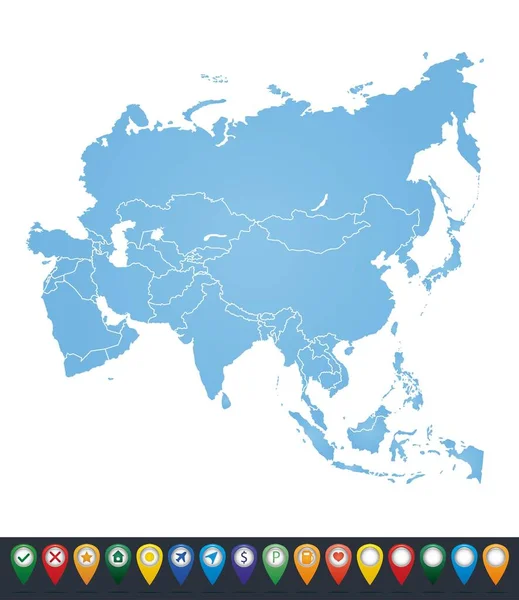 Delinear Mapa Azul Continente Asiático Com Fronteiras Vetores De Bancos De Imagens